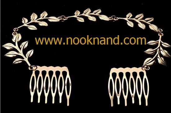 ٻҾ4 ͧԹ : ջ蹻дѺ觼ǡա ҹ ԡ Womens Stylish Elegant Gold Leaves Chain Hair Comb Cuff Head Band Headwear Gift