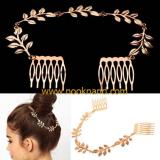 ջ蹻дѺ觼ǡա ҹ ԡ Womens Stylish Elegant Gold Leaves Chain Hair Comb Cuff Head Band Headwear Gift